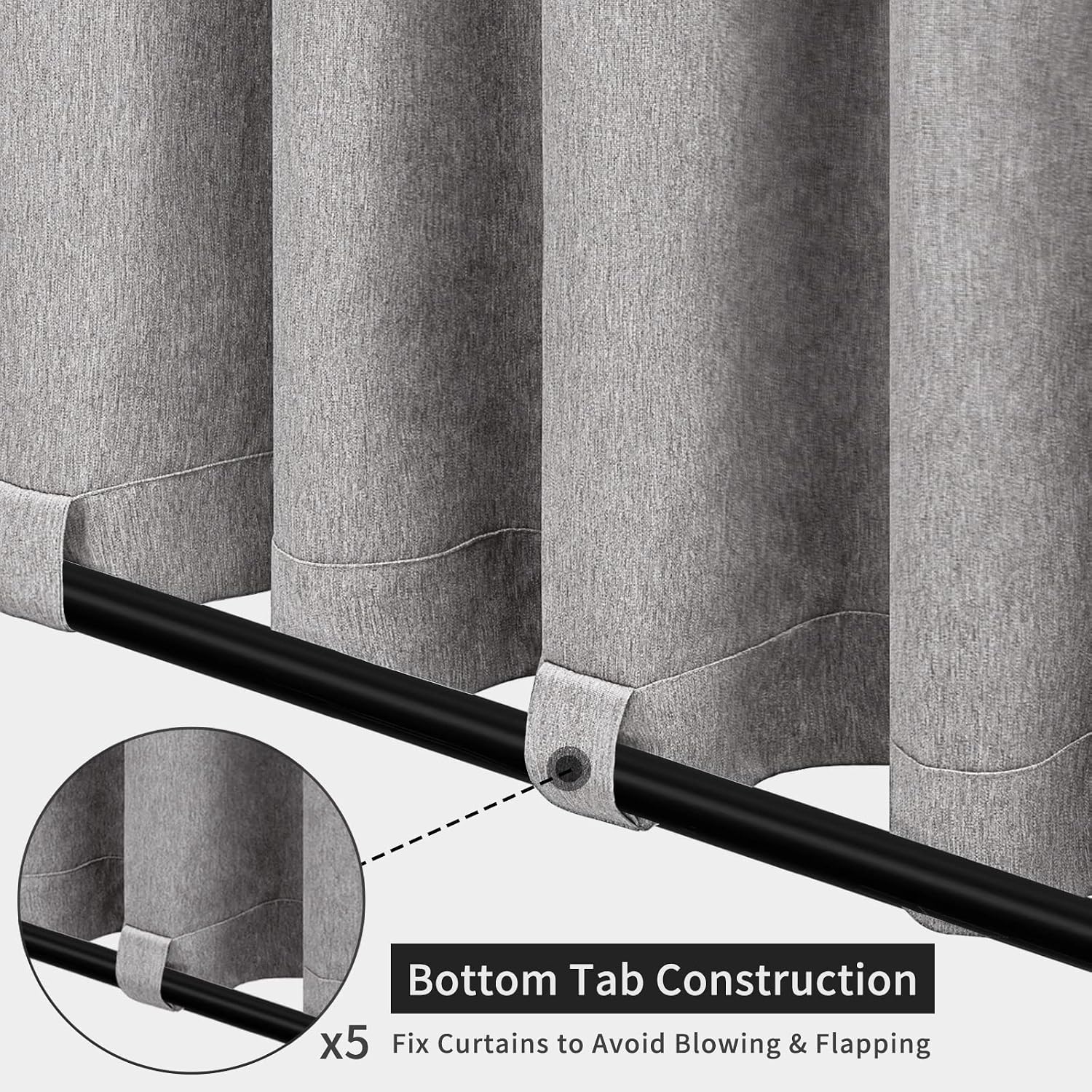 Easy-Going Linen Look Outdoor Curtains Waterproof Windproof Porch Curtains, Soft Thicken Outdoor Privacy Curtains for Patio, Gazebo, Grommet Top and Tab Bottom Drape, 1 Panel, 110x84 inch, Grey