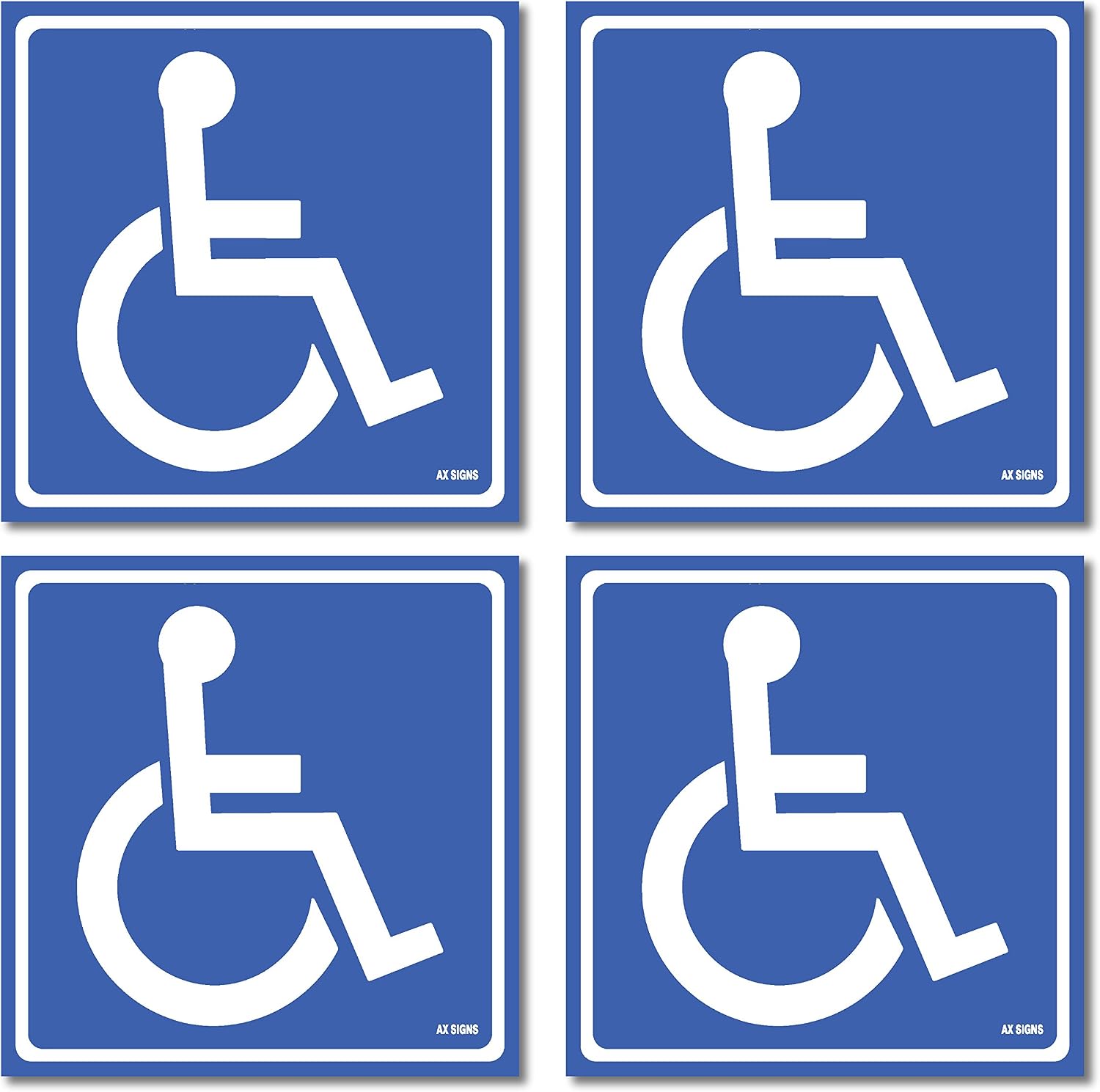 (4 Pack) Disabled Wheelchair Sign Stickers, Disability Sign, Handicap Sign Sticker, Vinyl Sticker Decal, 5.5 x 5.5" inch. Blue and White Sticker Decals