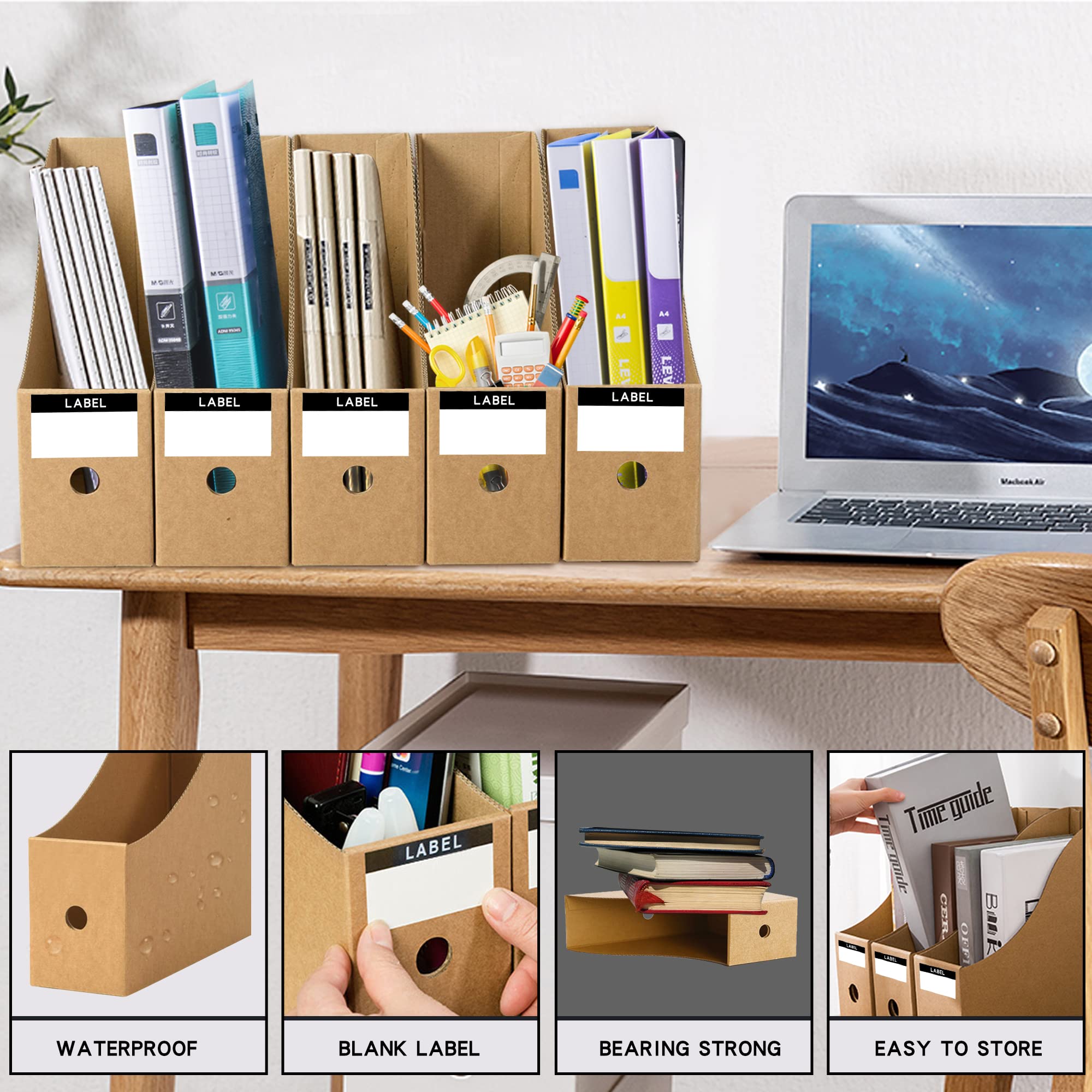 JINCHIDA 3 Pack Magazine File Holder with 3 Labels,Cardboard Magazine Holder for Files,Document Folder Holders A (Kraft, 5 PACK) - Image 3