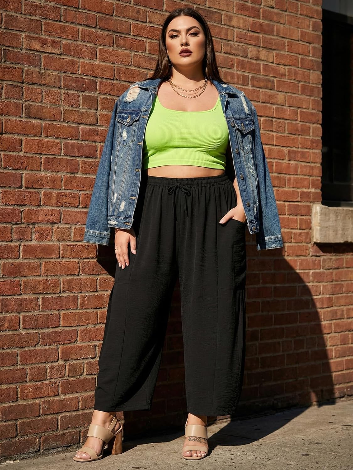 OLRIK Women's Plus Size Pants – Lightweight Cropped Wide Leg Boho Pants with Drawstring & Pockets for Casual Summer Beach - Image 2