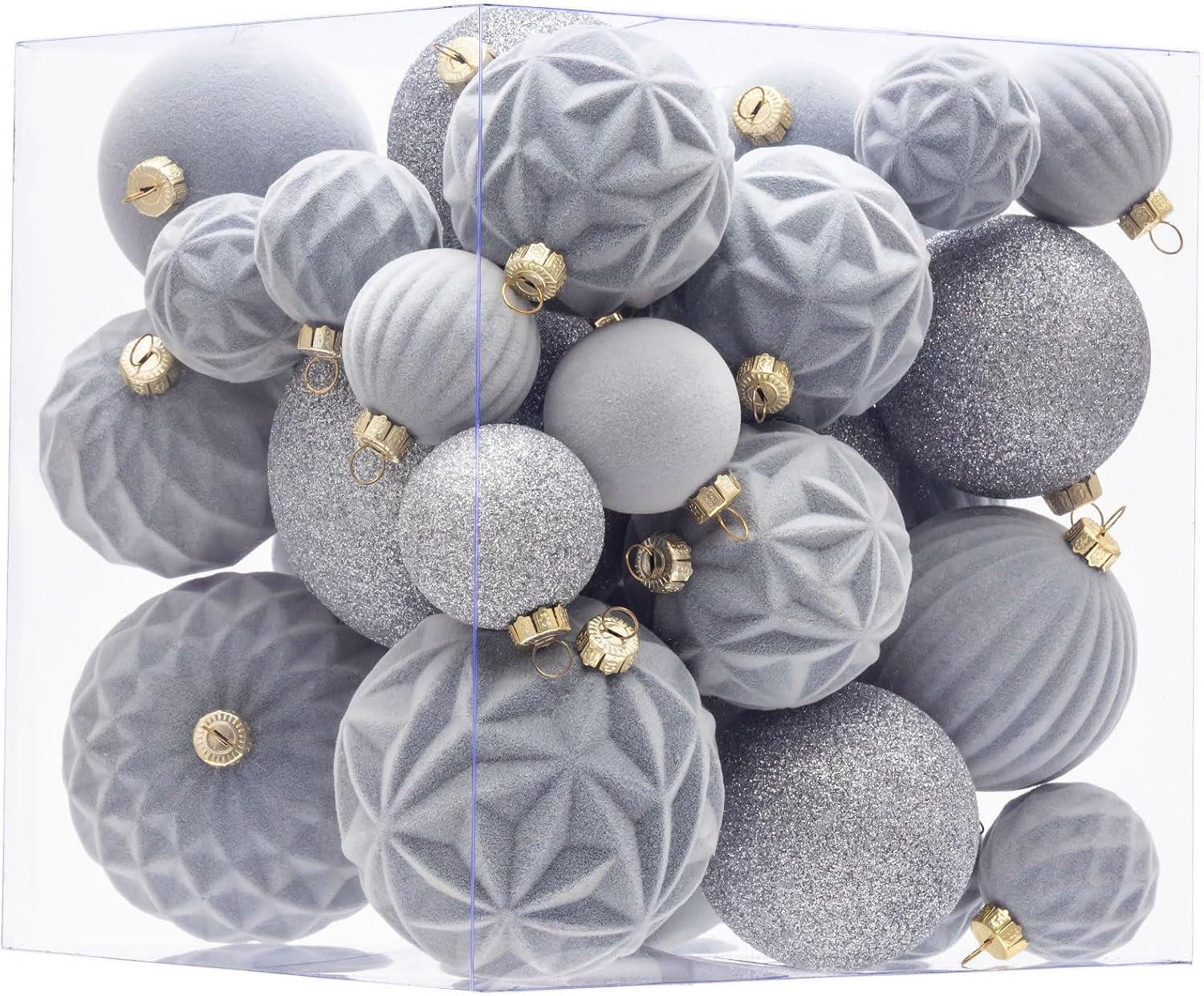 Velvet Christmas Ball Ornaments Grey/Soft Silver Christmas Tree Decorations 36pcs Shatterproof Xmas Ornaments Set with 5 Styles in 3 Sizes(Small Medium Large) Velvet Christmas Ball Ornaments Grey/Soft Silver Christmas Tree Decorations 36pcs Shatterproof Xmas Ornaments Set with 5 Styles in 3 Sizes(Small Medium Large)