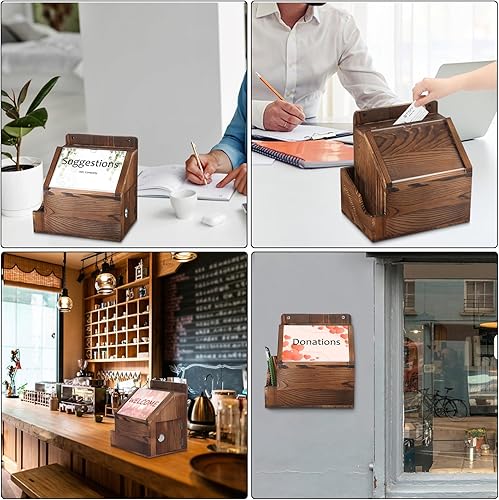 Vista 28 de BTSKY Caja de sugerencias de acrílico con candado, caja de donación acrílica montada en la pared con ranura para letrero de 5 x 7 pulgadas, urnas