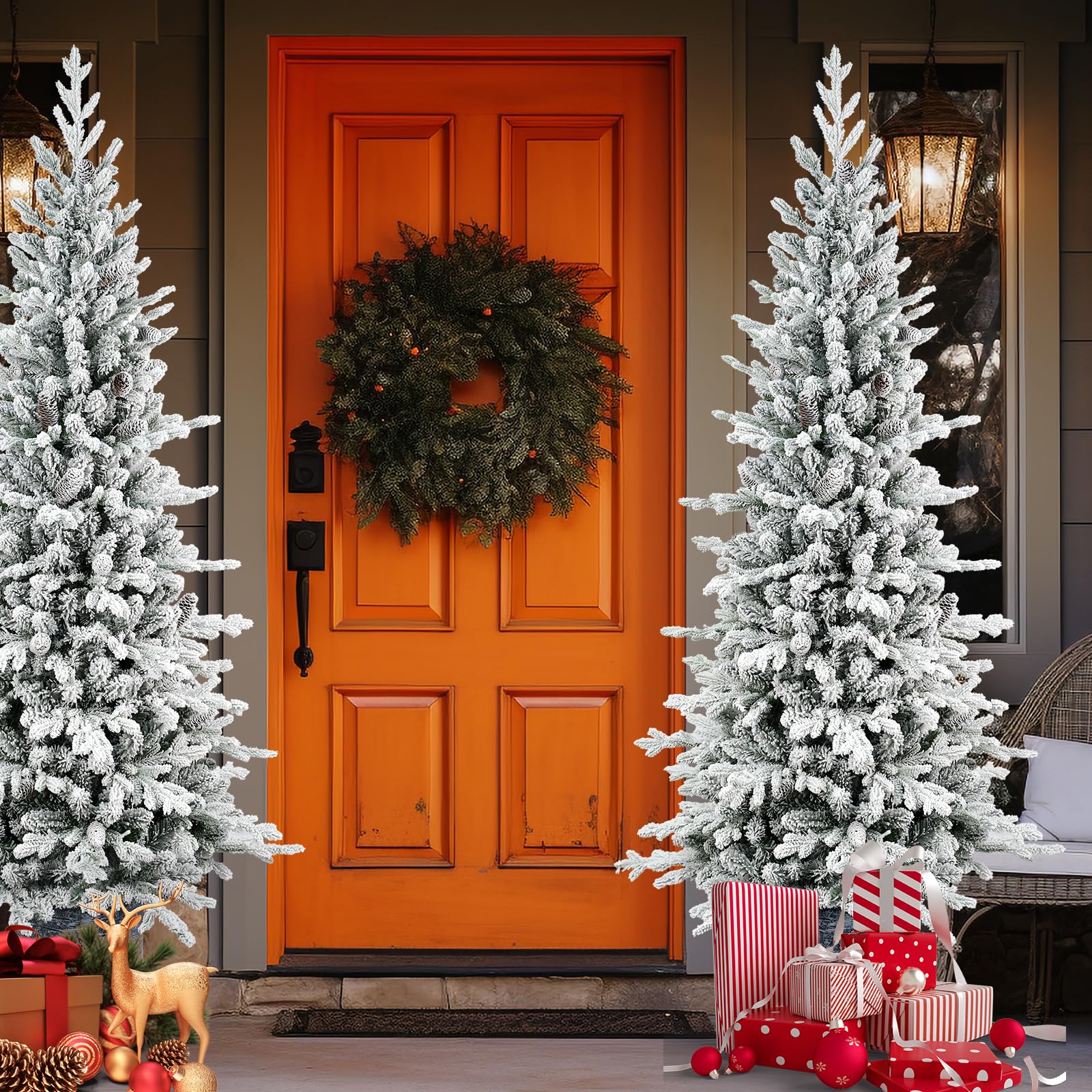 Mini albero di Natale artificiale da tavolo, 1,4 m, pre-illuminato, con 150 luci LED e 720 punte in PE e PVC, per porta d'ingresso, portico, interni ed esterni