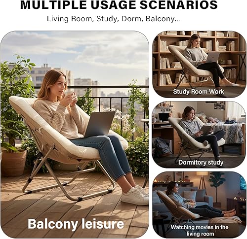 Miniatura 6 de Tiita Silla Cómoda Plegable, Silla de Acento Plegable de Gran Tamaño de Piel Sintética Suave, Silla de Descanso Perezosa para Niños, Adolescentes y