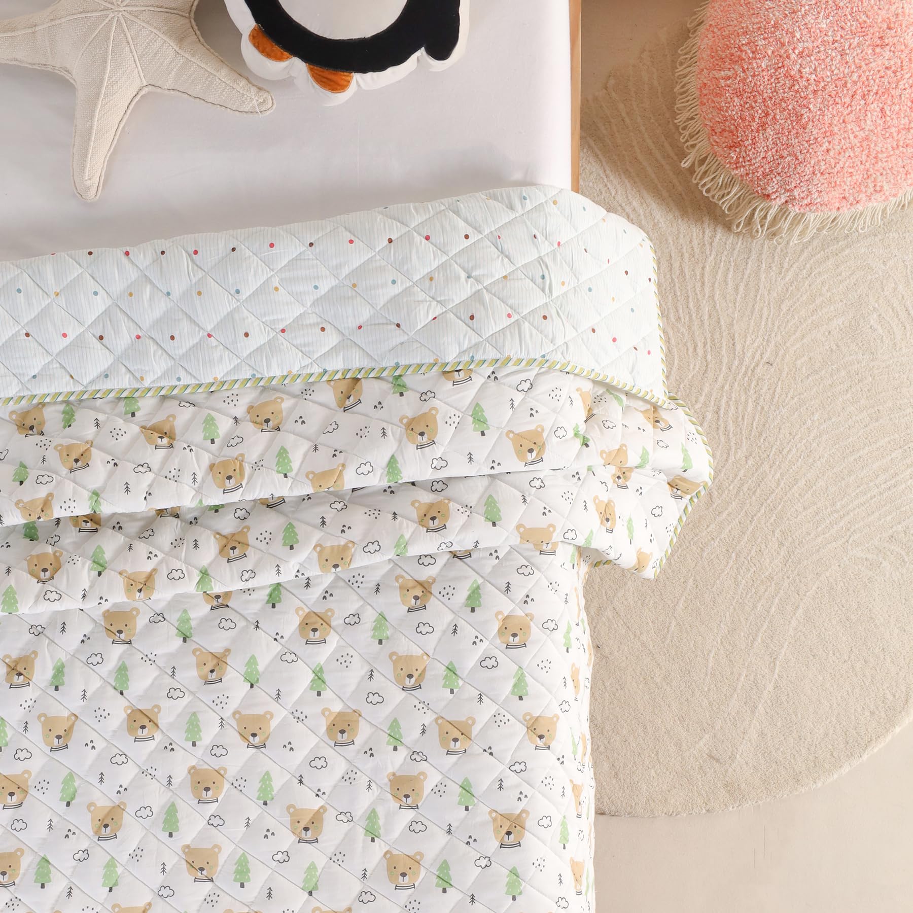 HOMEMONDE Kids Blanket - Soft Cotton Reversible Bear -6
