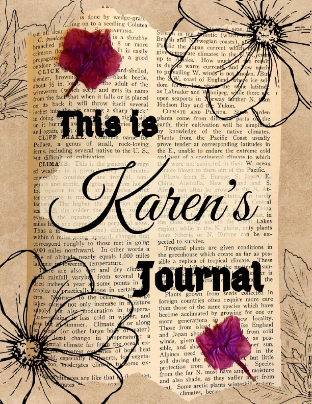 This is Karen’s Journal: Custom Name Personalized Journal with old paper, dry flowers and flower drawings. Brown board Flowered Notebook with Name Karen. A Gift for Women (My Name’s on It! Journals)