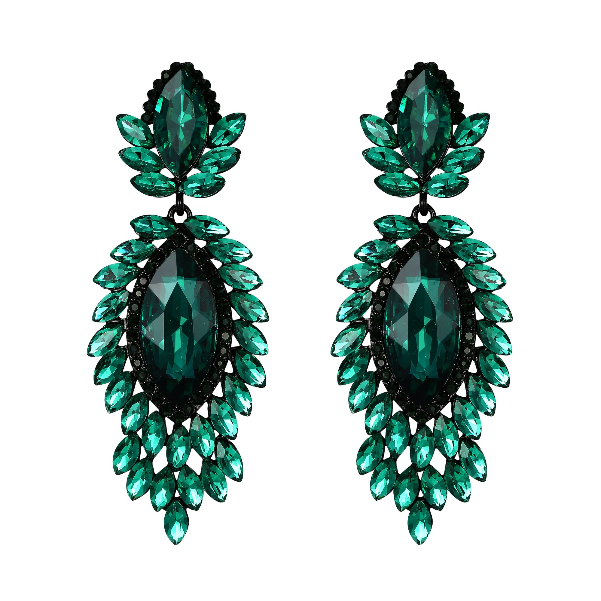 EVER FAITH Pendientes Mujer Cristal Austriaco Bisutería Marquise Drop Art Deco Chandelier Aretes Colgantes para Novia Boda