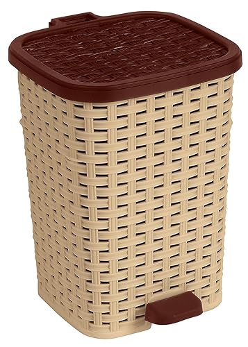 Miniatura 1 de Superio Mini bote de basura con pedal de pie, pequeño bote de basura para exteriores con tapa, cesta de basura de plástico de 1.5 galones para baño,