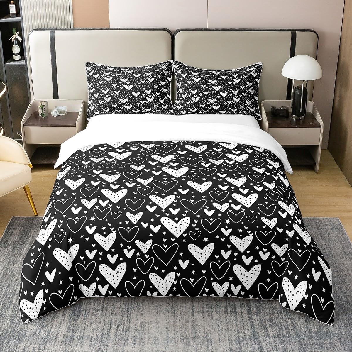 Housse de couette cœur noir et blanc moderne pour réveiller la déco de la chambre