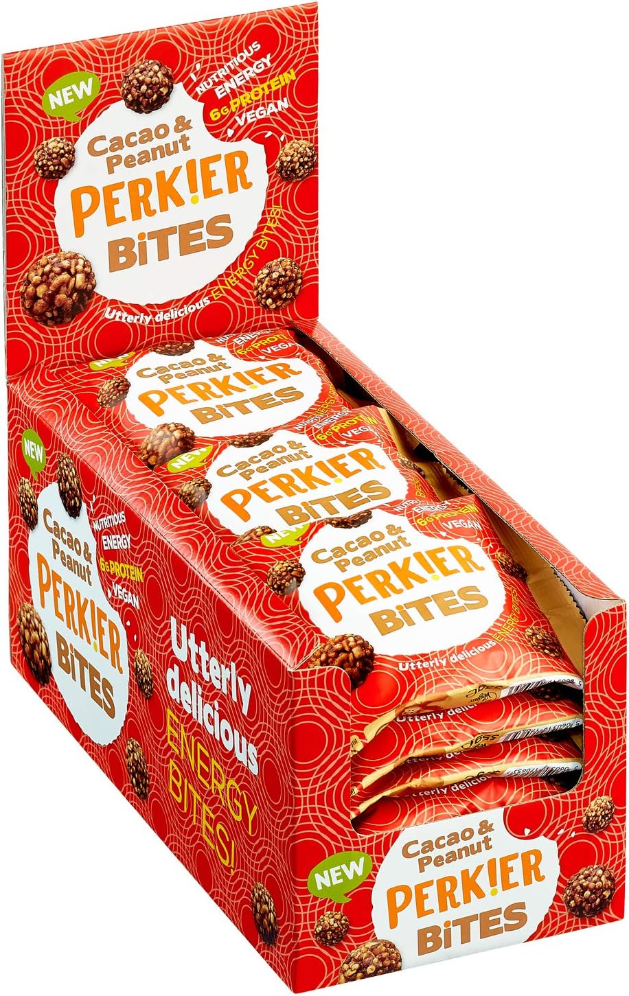 Perkier Cacao and Peanut Bites, (18x35g)