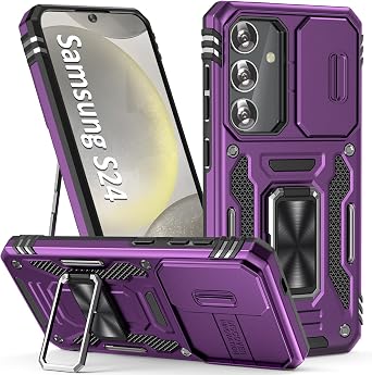 Case for S24 Case S24 Phone Case with Kick Stand Ring, with Camera Cover, fit Magnetic Car Mount, for Samsung Galaxy S24 Purple