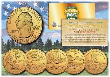 2018 America The Beautiful 24K Gold Plated Quarters Parks 5-Coin Set w/Capsules