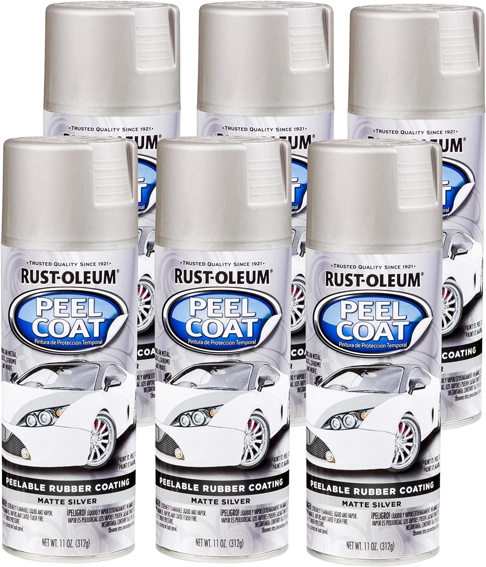 Rust-Oleum 318347-6PK Automotive Peel Spray Coating, Matte White, 10 Ounce (Pack of 6)