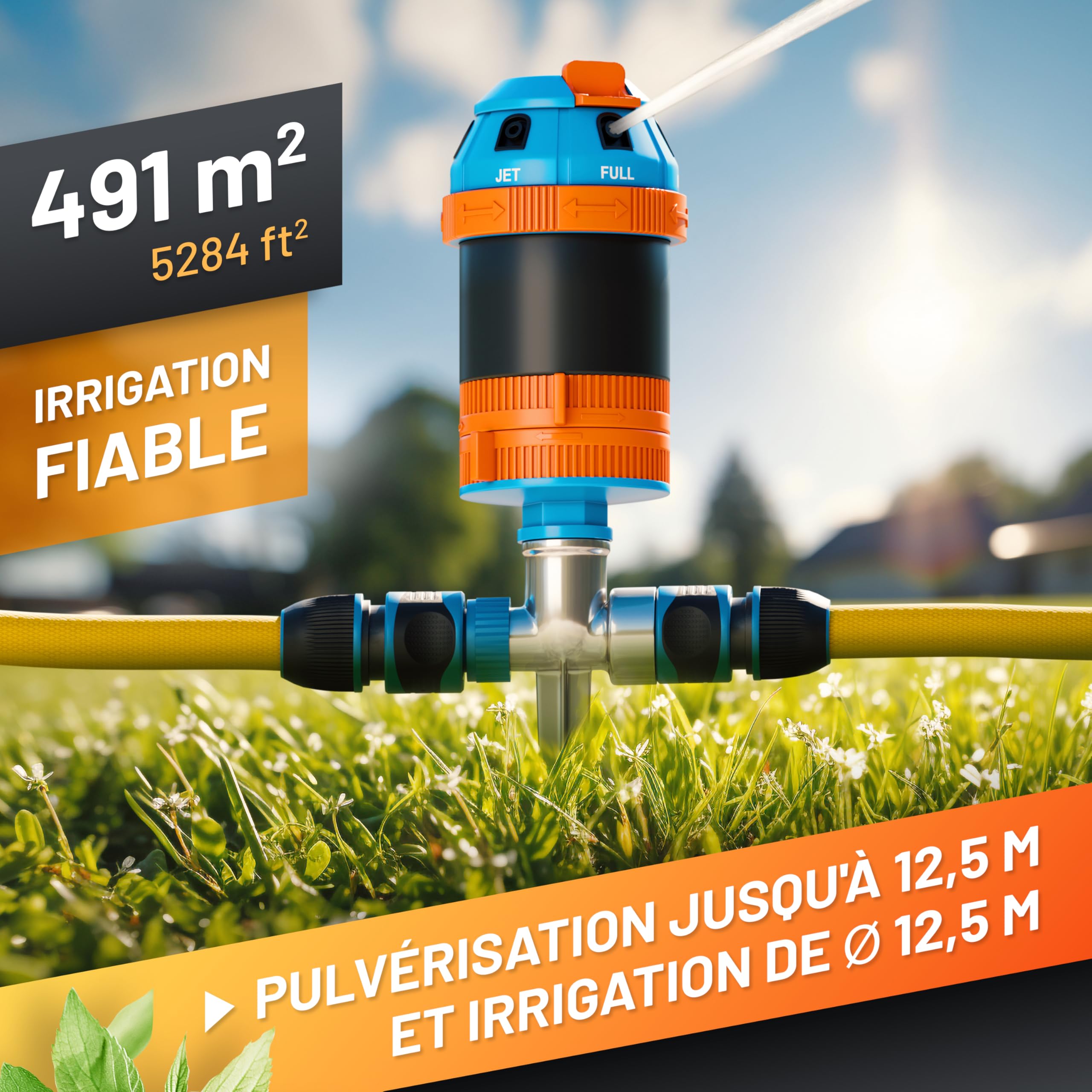 GRÜNTEK Arroseur de Jardin à Sécteur. Asperseur Arrosage Rotatif 360° Asperseur Automatique sur Pied Turbine Arrosage à Secteur Jardin Gazon Pelouse