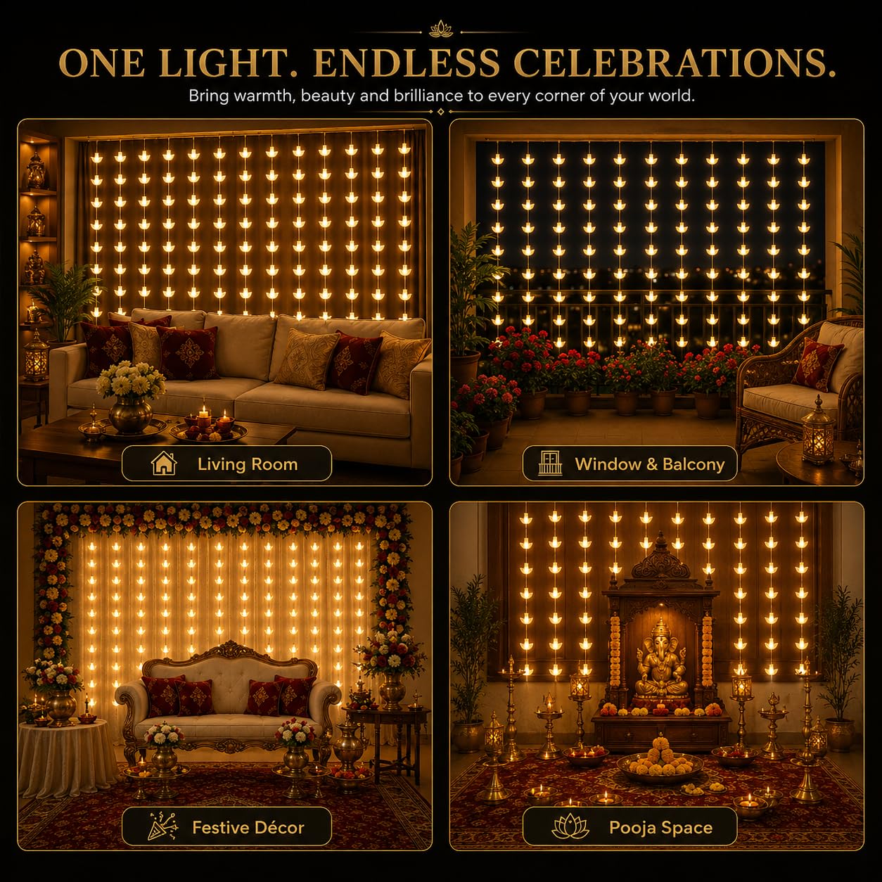 Diya Fairy Lights - 80 LED String Lights -8