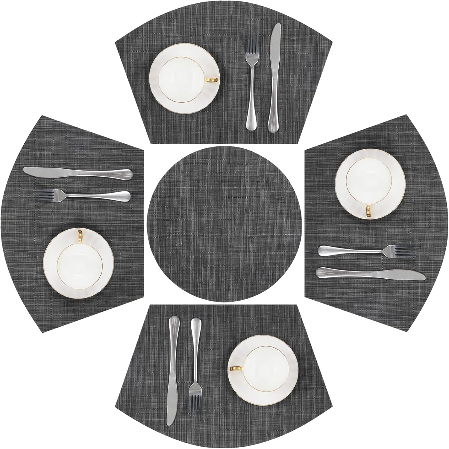 SHACOS Round Table Placemats Set of 5 Woven Vinyl Wedge