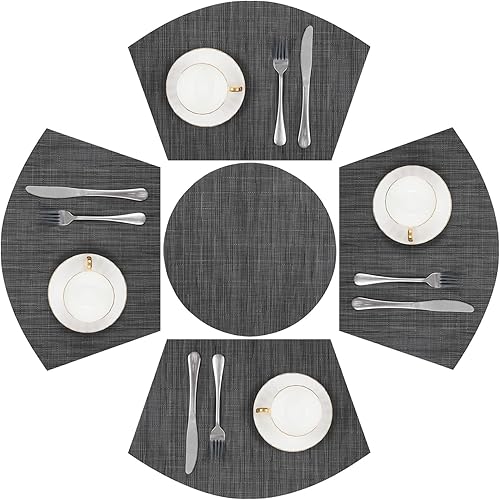 SHACOS Juego de 5 manteles individuales pequeños de vinilo tejido con cuña de vinilo con centro de mesa, resistentes al calor, se limpian con un