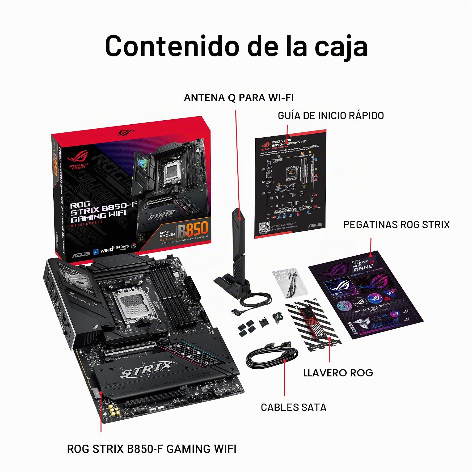 ASUS ROG Strix B850-F Gaming WiFi AMD AM5 16+2+2 etapas de potencia, AI PC, DDR5 AEMP, WiFi 7, 4X M.2, PCIe® 5.0, 20Gbps Type-C®, AI Networking II, Aura | Compatible con Ryzen 7000, 8000 y 9000, DDR5 AEMP, soporte total de 19 USB, conectividad de vanguard