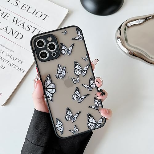 ZTOFERA Funda para iPhone 15 Pro, funda transparente de diseño estético, funda protectora a prueba de golpes de PC esmerilada 3D con patrón de