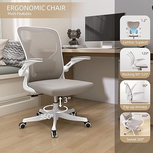 Miniatura 3 de Monhey Sillas de escritorio para computadora, ergonómicas con soporte lumbar y brazos abatibles, altura ajustable, respaldo alto, giratoria, 360,