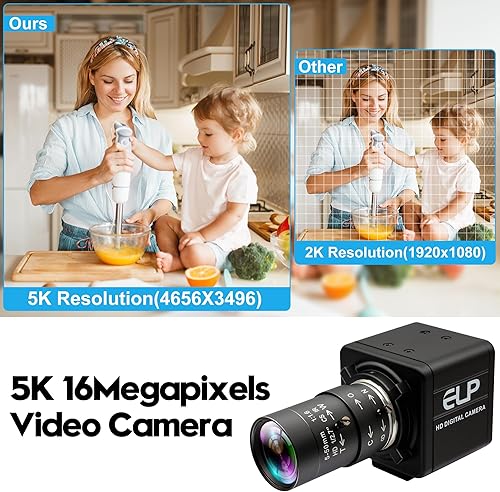 Miniatura 5 de Cámara USB de 16 megapíxes de alta resolución 5K USB Webcam con CS Mount 0.197-1.969 in Manual Varifocus Lens Close UP OpenCV Cámara Free Driver