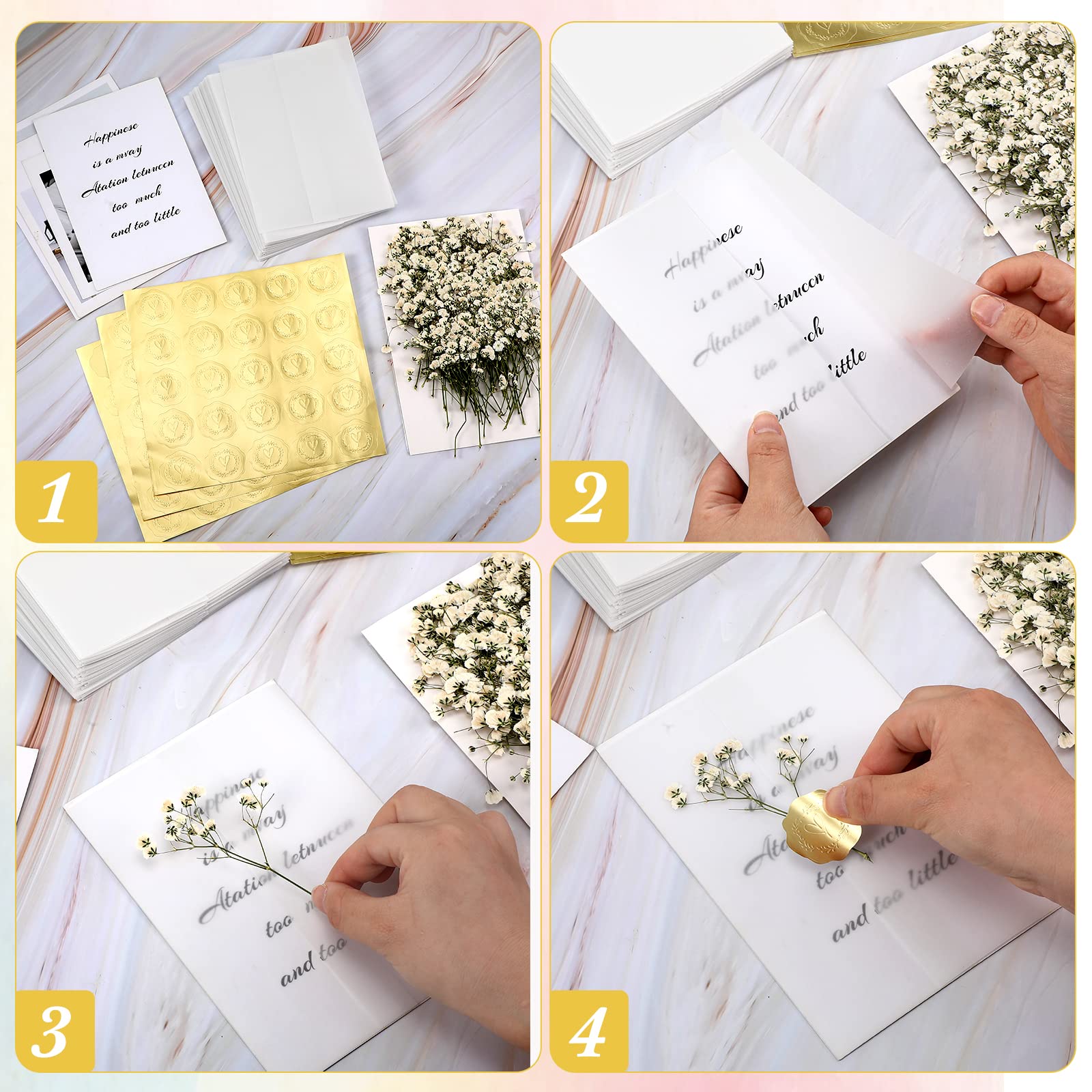 Wedding Invitation Wraps 50 Sets Kit - Pre-Folded Vellum Jackets, Dried ...