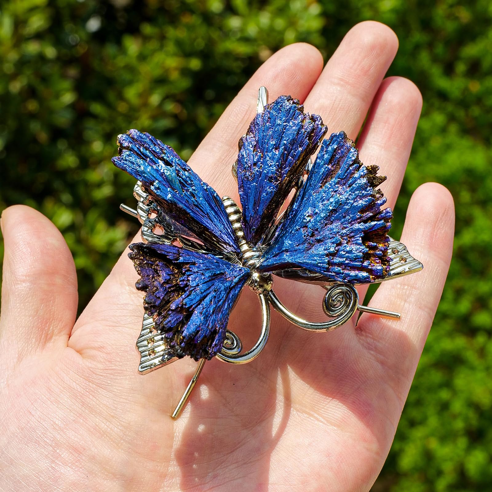 Blue Tourmaline Butterfly Statue - 2.55" Natural Electroplated Silver Healing Crystal Decor, Spiritual Gift for Women, Home & Meditation Space (Handmade Butterfly Collection)