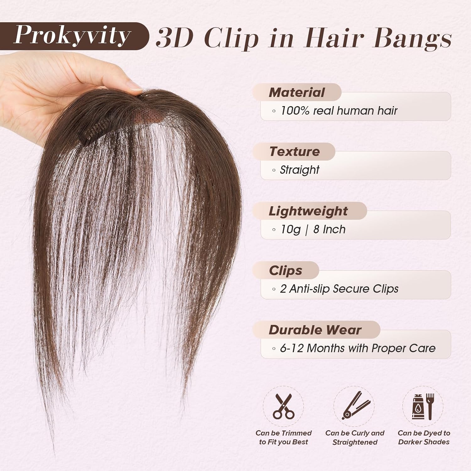 Clip in Bangs, Fake Bangs,Curtain Bang Hair Clip,3D 360°Seamless Coverage French Side Bang Lightweight Human Hair Toppers 9g/10#02 Dark Brown,Natural Look for Daily Party Wedding Dating