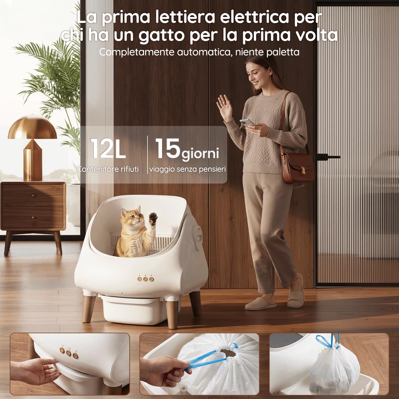Devoko Lettiera Gatto Autopulente, Controllo tramite APP, Aperta Lettiera Automatica Gatto, XXL, per Gatti fino a 15 kg, Autopulizia per 15 Giorni, Adatta per Famiglie con Più Gatti