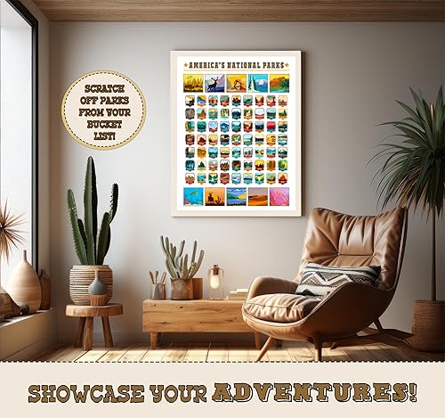Miniatura 4 de Mapa para rascar del Parque Nacional de 16 x 20 pulgadas, mapa de parques nacionales de Estados Unidos dibujado a mano, póster de viaje laminado