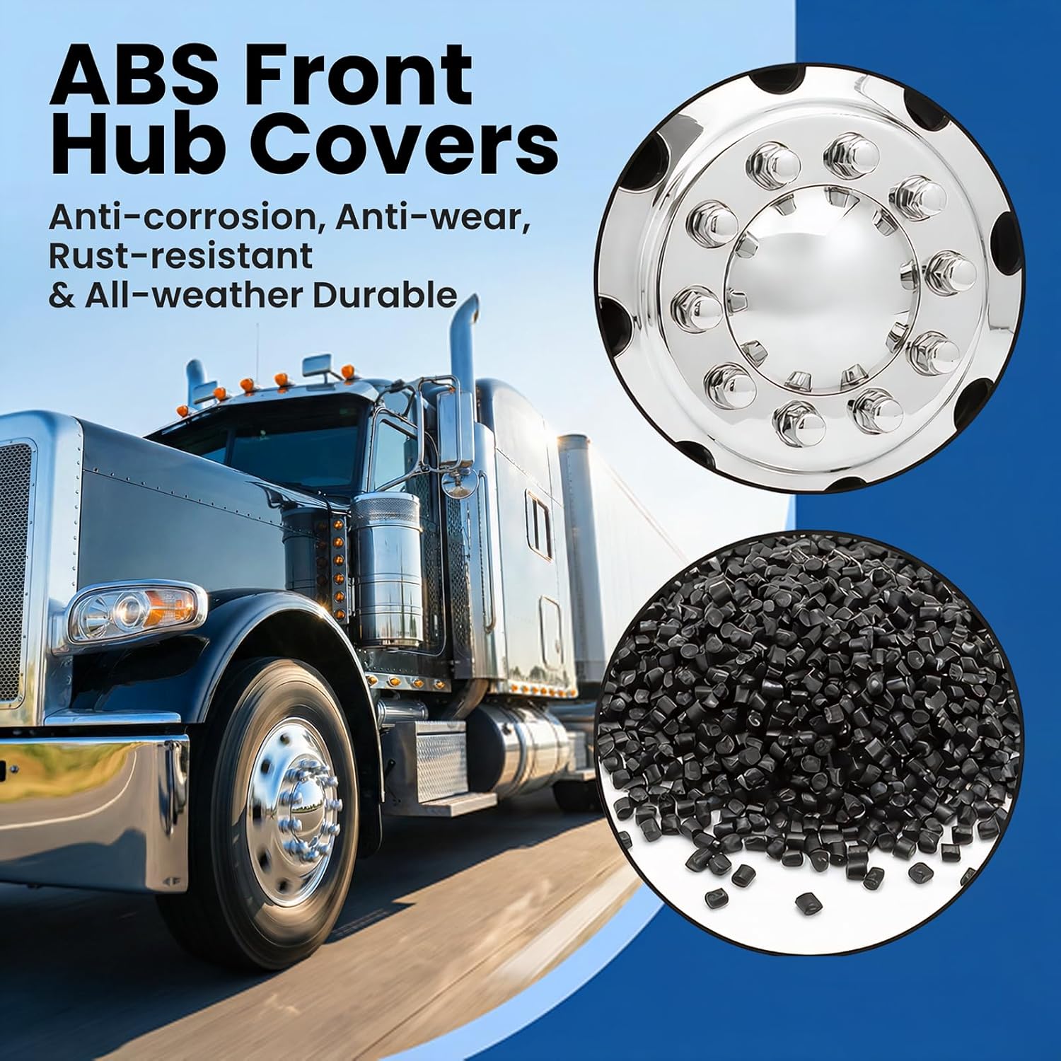 High Soar Chrome Front Hub Covers Set ABS with 33mm Thread-on Cylinder Lug Nut Covers for Semi Trucks Accessories, 2 Front