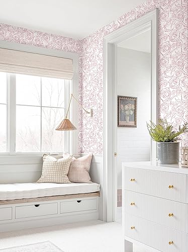 Miniatura 5 de Safiyya Papel Tapiz Floral Rosa de 118'' × 17.3'' Despegar y Pegar Papel de Contacto de Rosas Rosa y Blanco Papel de Pared Removible Papel Tapiz