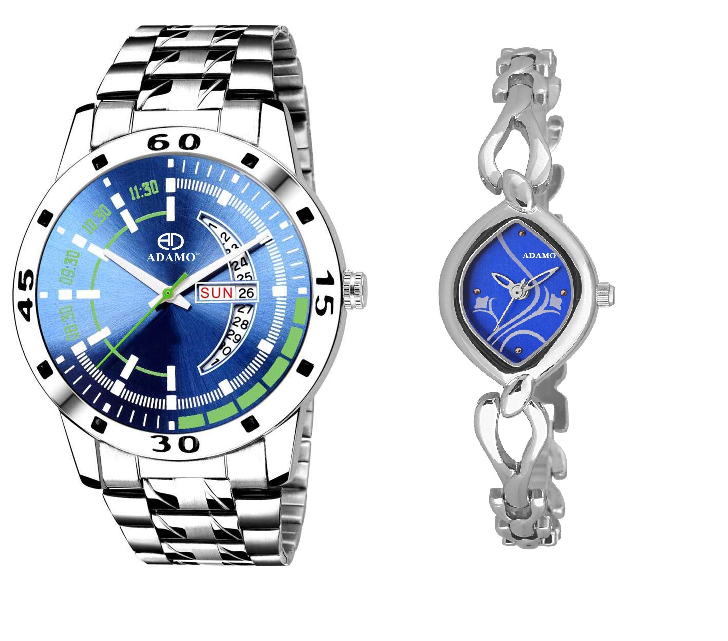 ADAMO Couple Combo Blue Dial Day & Date Mens & Womens Watch 837SSM05-2455SM05 (B0851CM5BW) Amazon Price History, Amazon Price Tracker