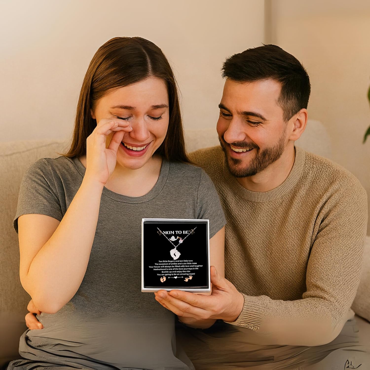 Mom To Be Gift - Baby Feet Pendant Necklace with a Message Card Pregnancy Present for First Time Moms Expecting Women Pregnant Wife Sister Daughter Mother's Day Christmas Birthday - Image 5