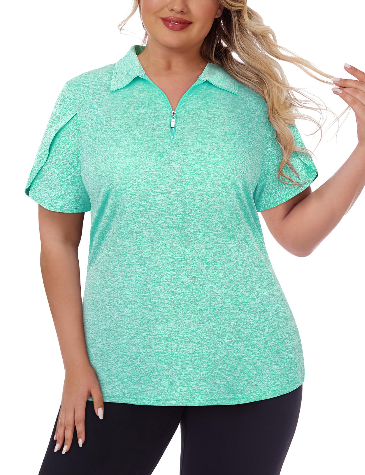 Tanst Sky Women's Plus Size Golf Polo Shirts Zip Up Short Sleeve Tops Loose Fit UPF 50+ Tennis Workout Apparel XL-5XL