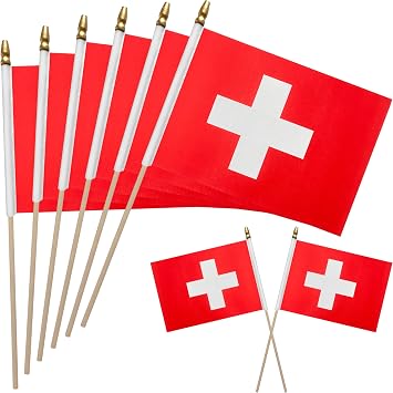 WEITBF 12 Pack 812 Inch Switzerland Flags Small Swiss Flags on Stick Mini Handheld Flag Outdoor Decorations