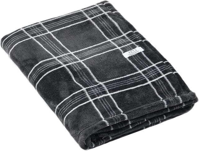 Sleepdown Pet Check Flannel Fleece Throw For Dog Puppy Cat Soft Warm Washable Large Sleep Mat Bed Blanket Cover Car Sofa (90cm x 100cm) - Grey