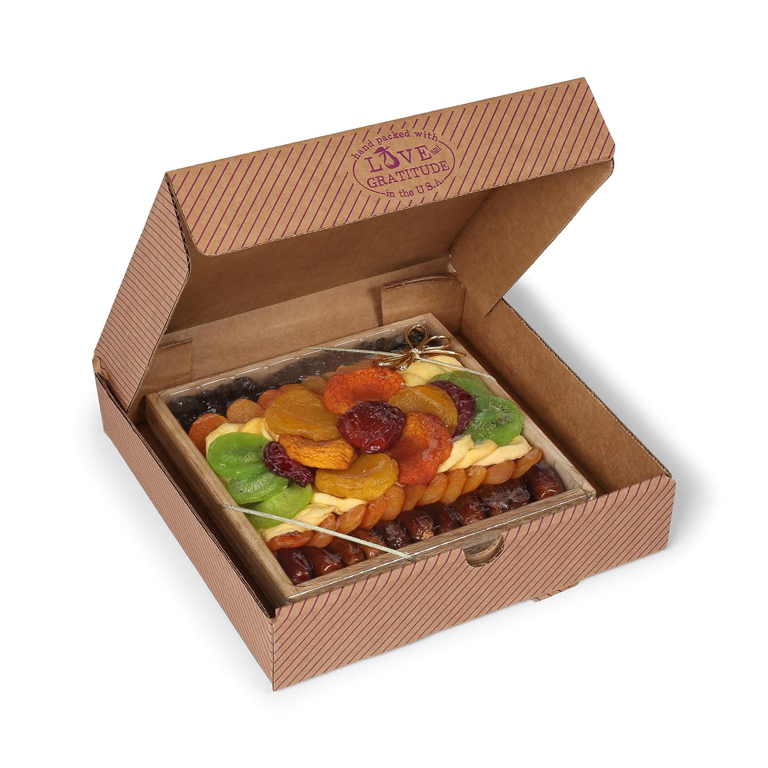 Milliard Dried Fruit Gift Platter Basket Arrangement Nut Free on Wood Tray for Occasions including New Years, Valentines Day, Mothers Day and Holiday, Kosher Certified - 25 Ounce Assortment