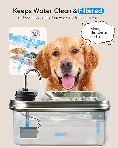 Miniatura 6 de Fuente de agua para perros de 7.5L254 onzas con 4 filtros, dispensador de agua para mascotas de acero inoxidable para perros grandes, fuente