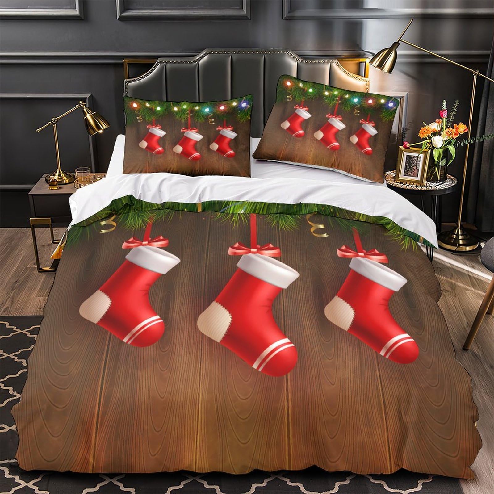 MMDASBVPE Christmas Decor Quilt Cover 3D Design Printed Wrinkle-Resistant 3 Piece Bed Linen Zipper Duvet Cover Luxurious Anti-allergic for Adults Women Kids Youth Teens Girls Double（200x200cm）
