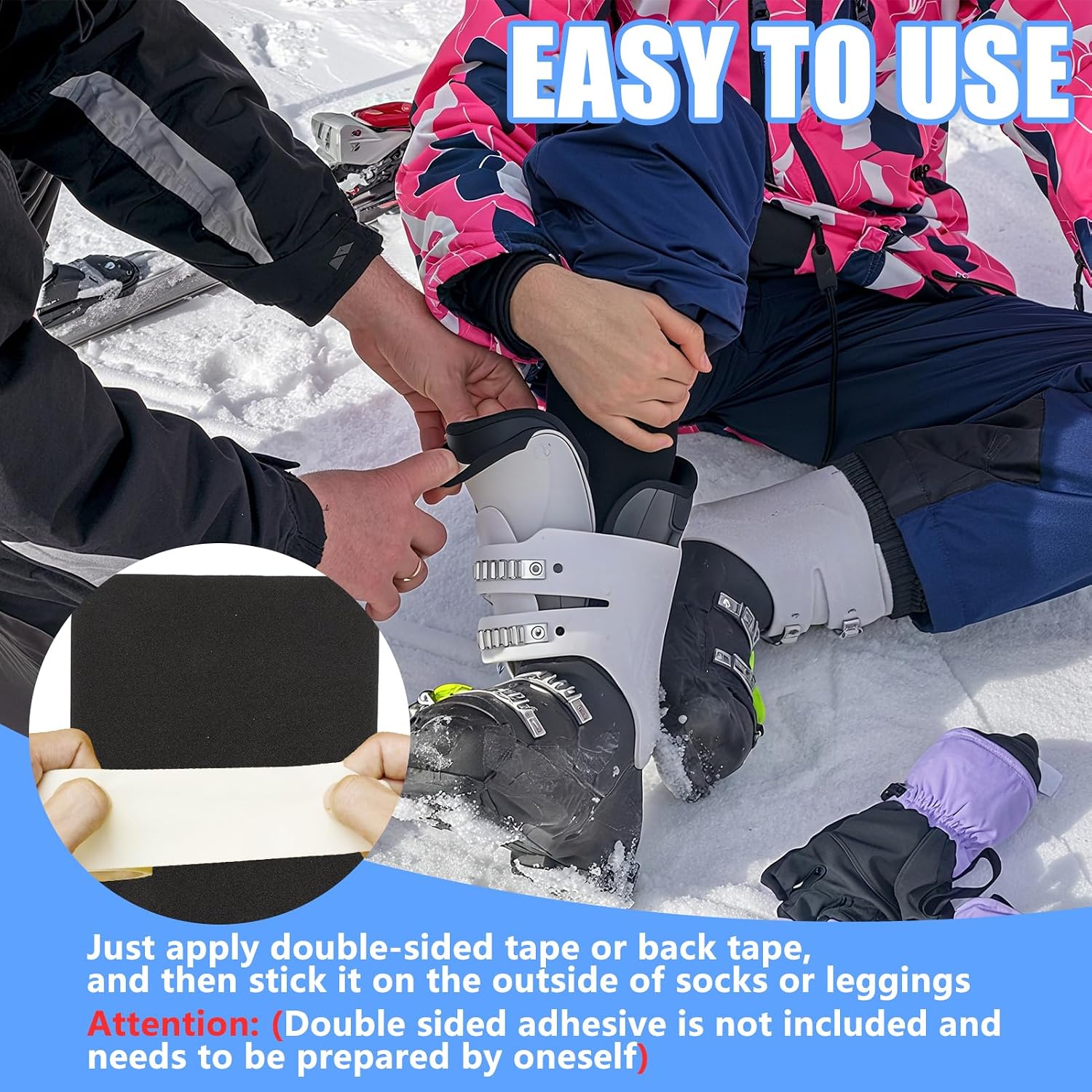 4 Pcs Snowboard Shin Pads 6.5x5 Inch, Thickened Foam Ski Shin Guards, Self-Adhesive & Cuttable Ski Boot Liner Pads for Shin Bang Protection in Snowboard & Skiing Sports