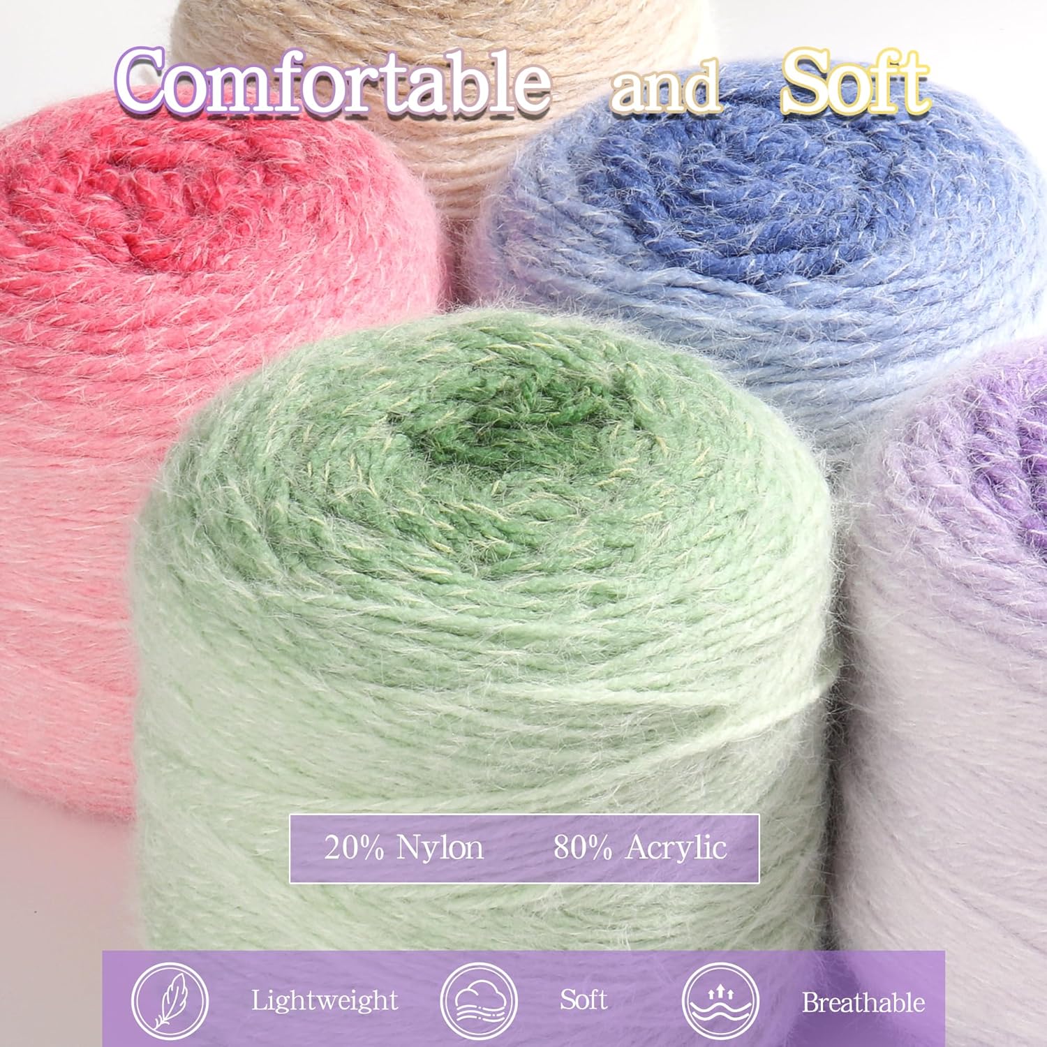 Katech Ombre Yarn for Crocheting-Large Skein of Gradient Yarn Cake-2 Pack of 200g/7.05 oz-80% Acrylic,20% Nylon- #4 Medium-Perfect for Star Blankets, Scarves, Shawls and Garments (A)
