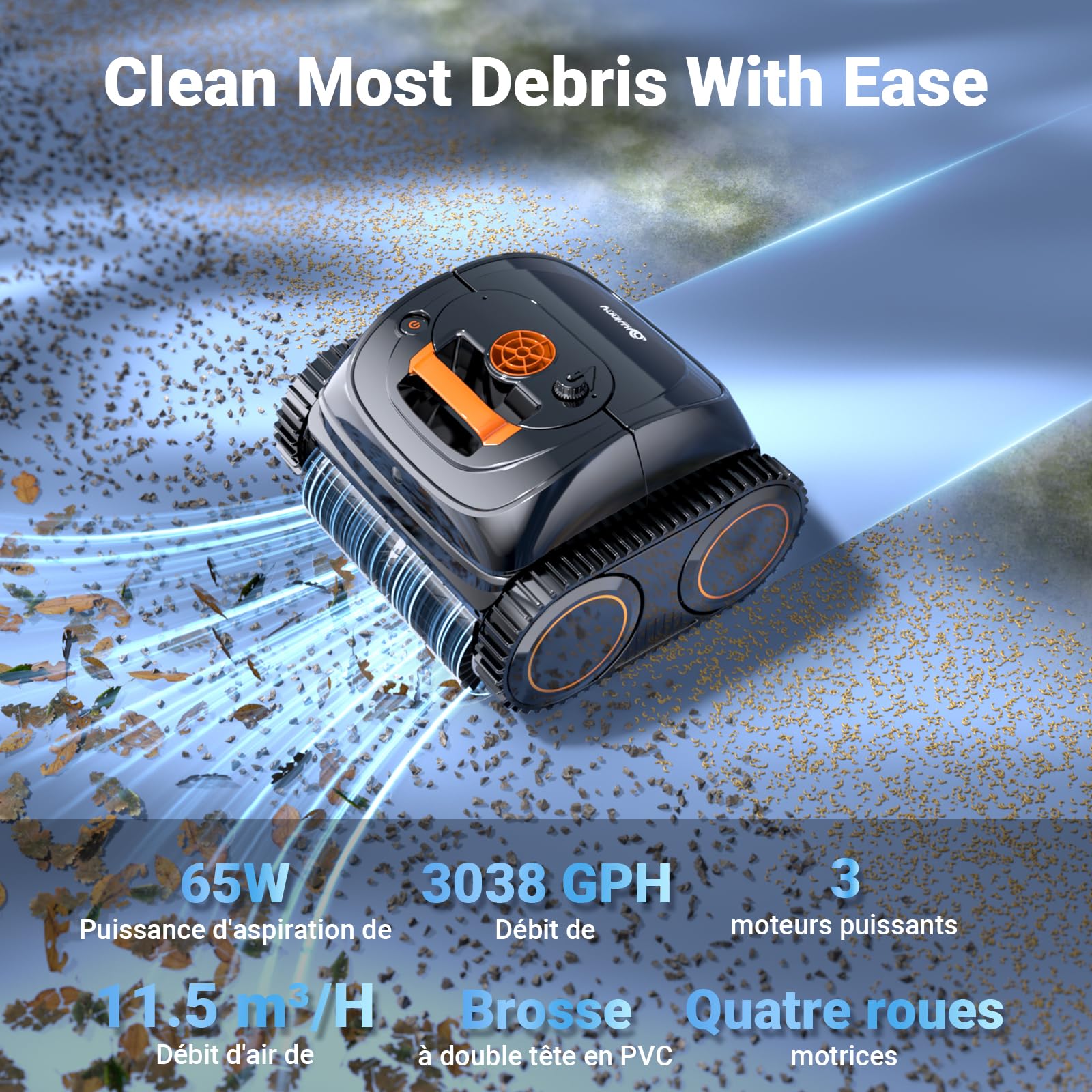 WINNY POOL CLEANER C1 by Wybot Robot Piscine sans Fil-Nettoie Fond et Parois, Navigation Intelligente, Autonomie 210 Min, Stationnement Automatique, Contrôle par APP,Orange Noir