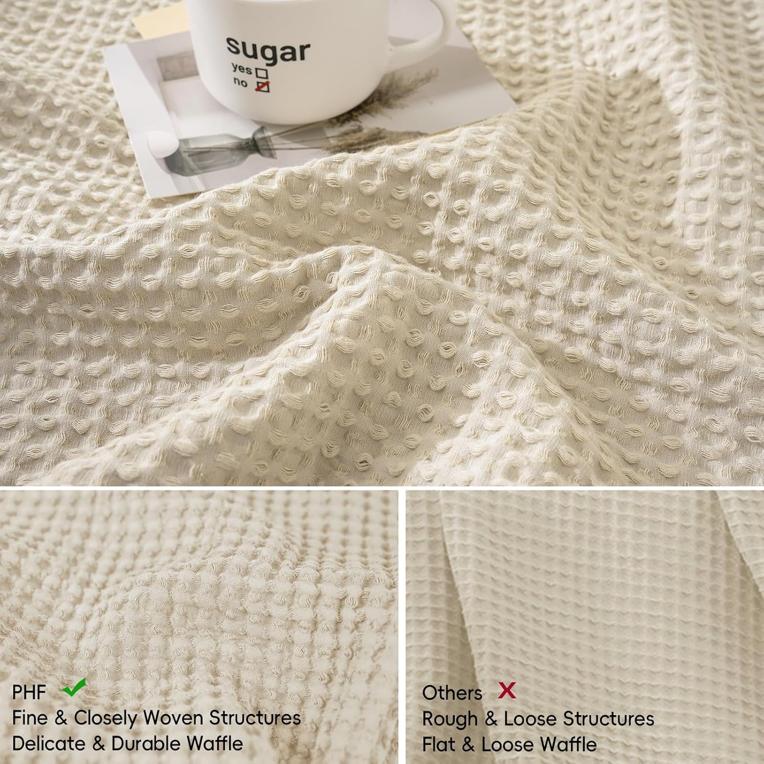 PHF 100% Cotton Waffle Weave Euro Shams 26"X26", No Filling, 2 Pack Elegant Home Decorative Euro Throw Pillow Covers for Bed Couch Sofa, Linen - Image 4