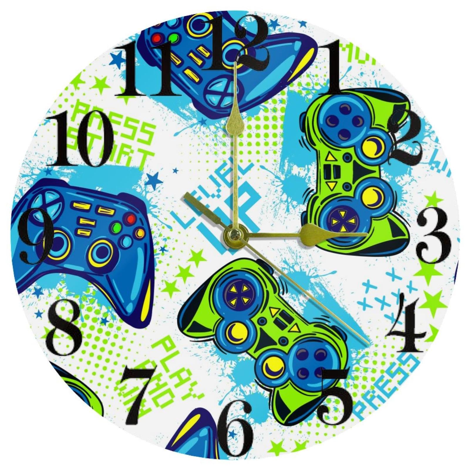 Horloge murale pour cuisine et bureau au motif de manette de jeu rétro grunge multicolore