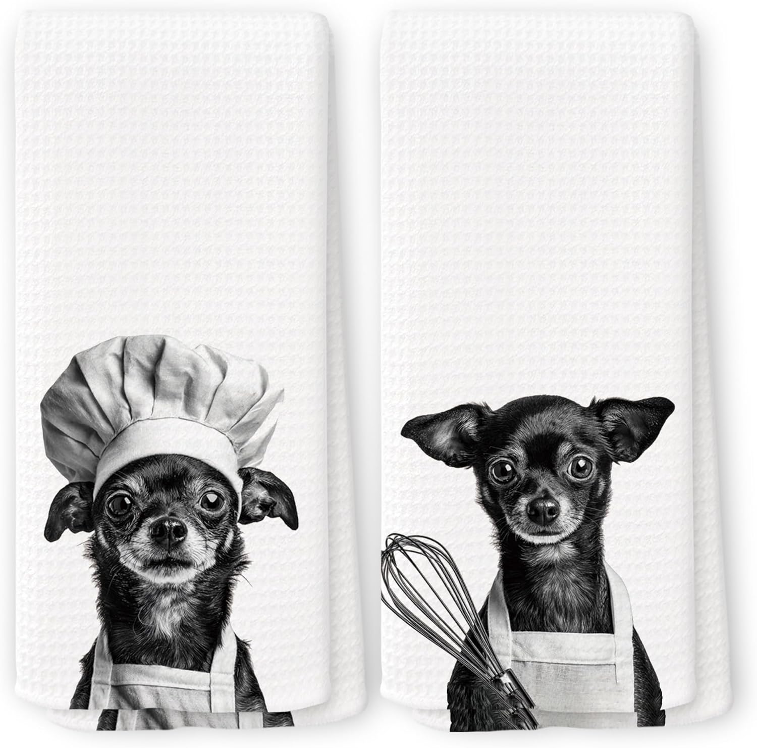 Funny Chef Chihuahua Kitchen Towels Set of 2, Chihuahua Gifts for Women Dish Tea Towels for Kitchen, Dog Mom Dad Lovers Owner Gifts Decorative Hand Towel, 16x24 Inch