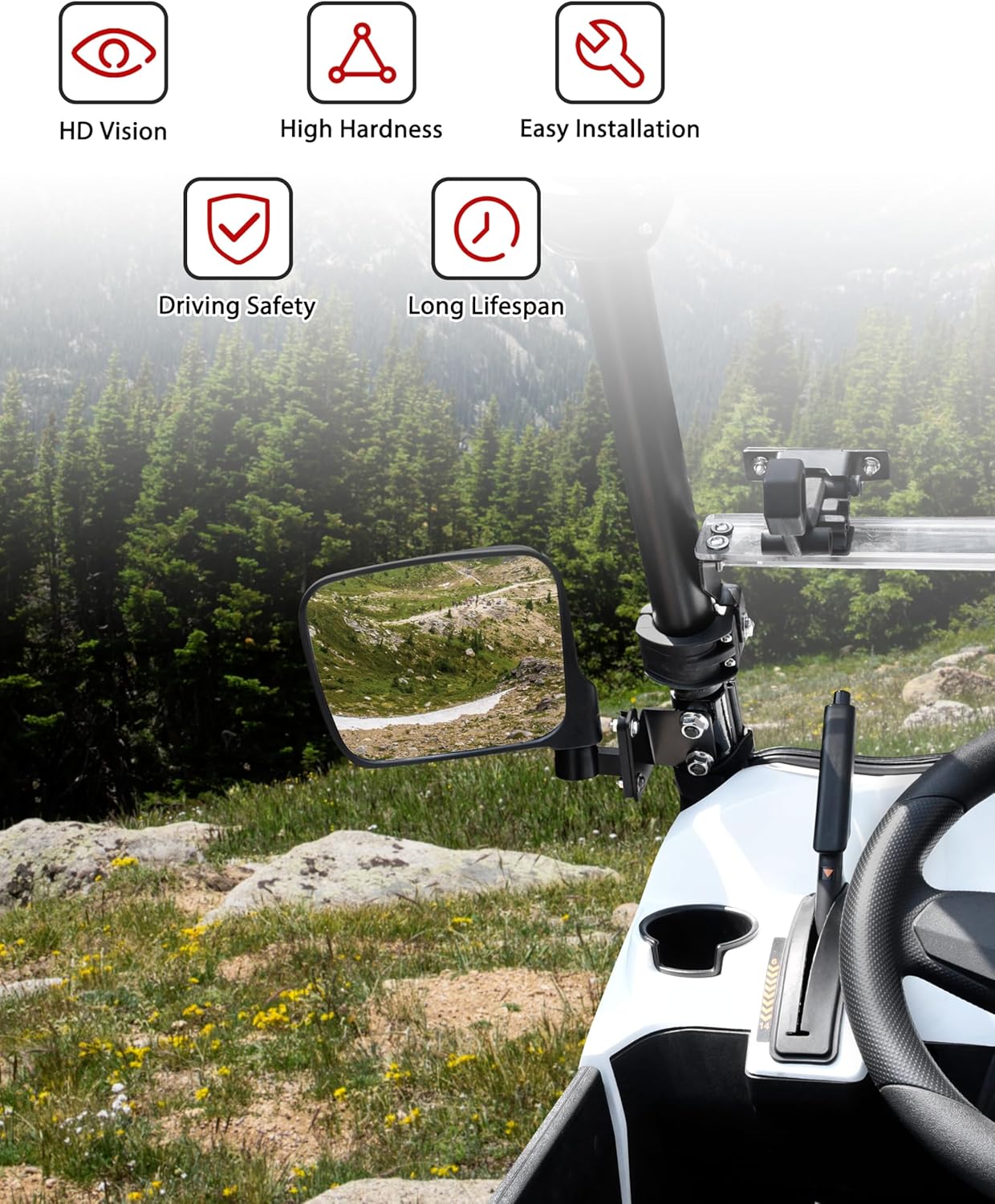 Adjustable Convex Side Mirrors for Kawasaki Mule Pro FXT DXT DX FX 2015-2025 Accessories, Durable Folding Optical Clarity Rear View Mirrors Kit with Steel Bracket, 2PCS