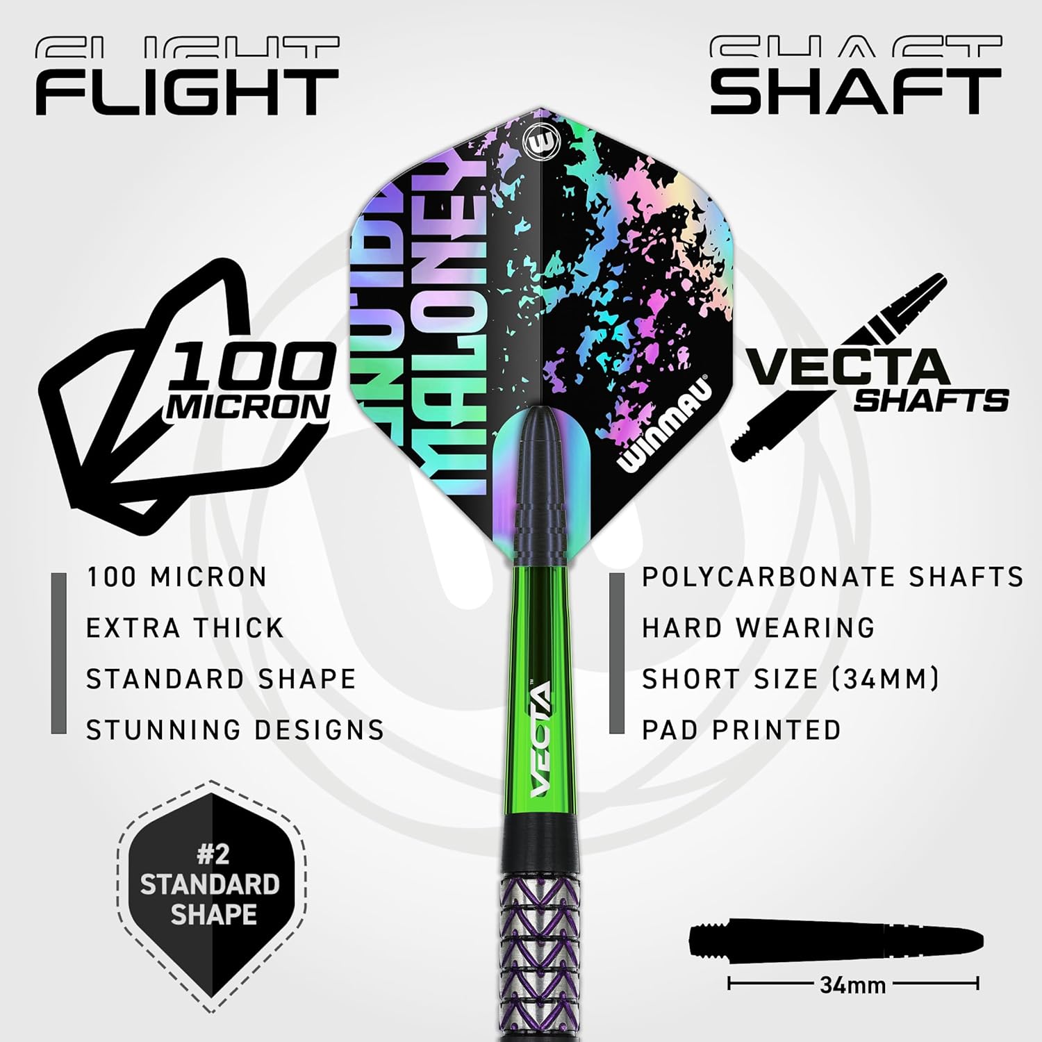Winmau Professional Player - Mike Maloney Series - 90% Tungsten Darts Set with Dart Flights and Dart Shafts (Stems) - Available in Soft Tip 16g & 18g Barrel Weight and Darts Metal Tip 22g & 24g