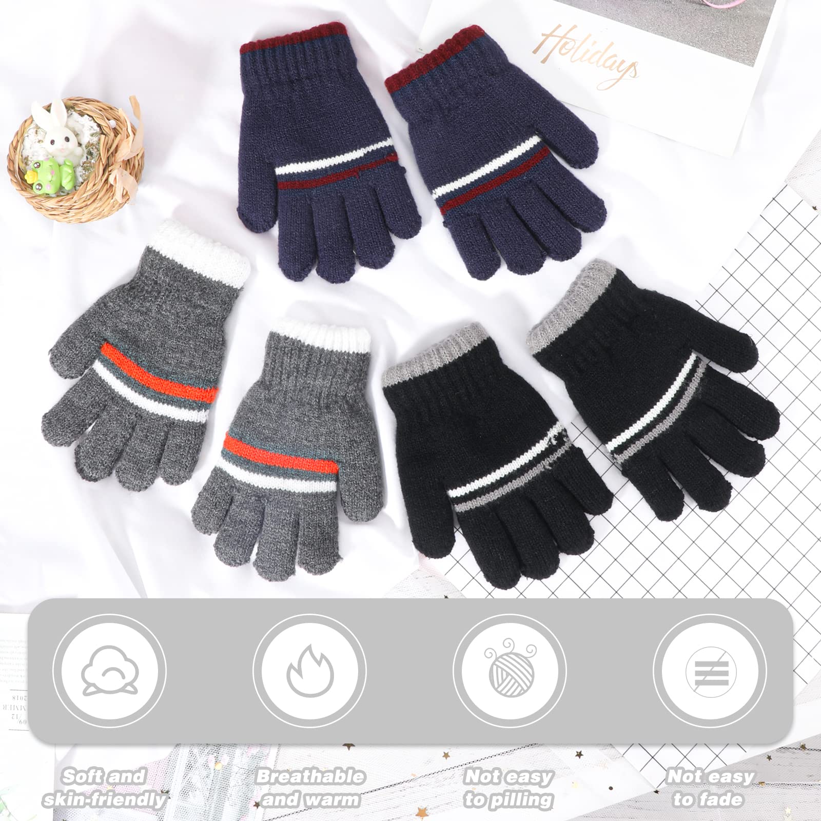 QKURT 6 paar kinderhandschoenen, kinderen eenhoorn handschoenen winter thermische wanten magische handschoen volledige vinger rekbare handschoen jongens meisjes gebreide handschoen voor 4-12 jaar oud
