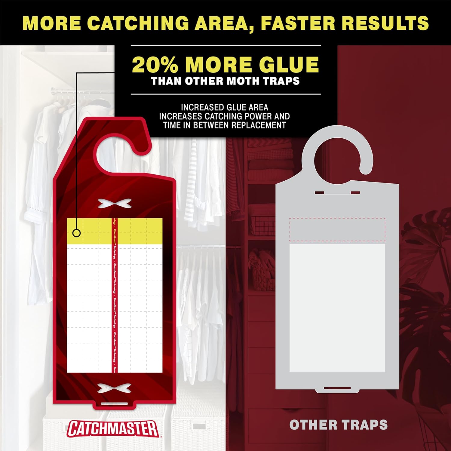 Catchmaster Premium Clothes & Pantry Moth Trap Bundle, Sticky Odorless Glue Traps, Pheromone Attractant, for Closets Wardrobes Cabinet Drawers,Food Storage & Cabinet, PheroGuard Technology (12-Traps)